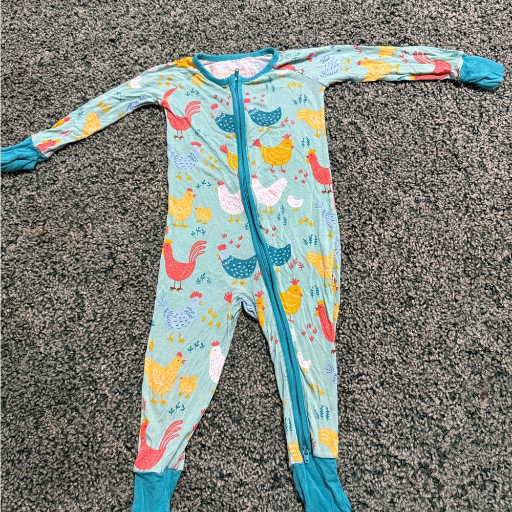 Little Sleepies Teal Chicken Print Kids Footie